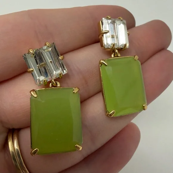 Kate Spade Shine On Collection Green Clear Rectangle Drop Earrings Gold Tone - Picture 4 of 8
